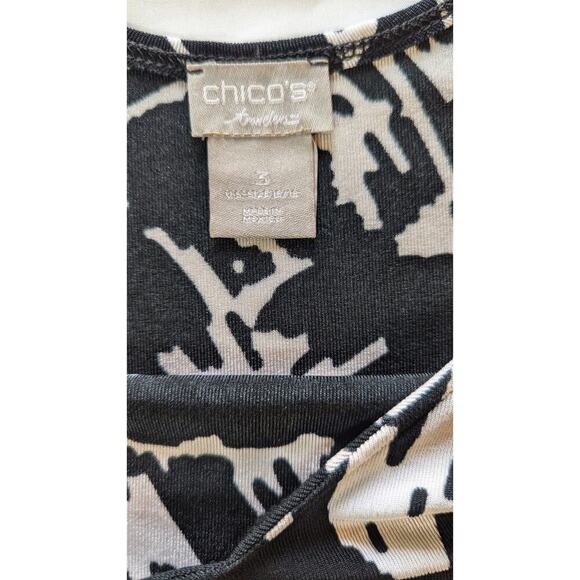 CHICO'S Women's Sleeveless V-Neck Blouse, Stretchy, Black/White, Size 3 - Picture 5 of 6